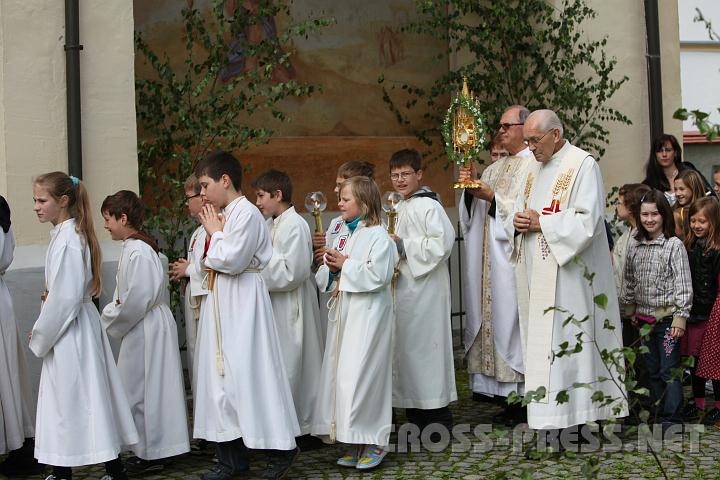 2010.06.03_09.27.33.jpg - Angefhrt von den Ministranten segnet Pfarrer Schuh bei der Kirchenrunde den ganzen Ort und seine Bewohner mit dem Allerheiligsten.