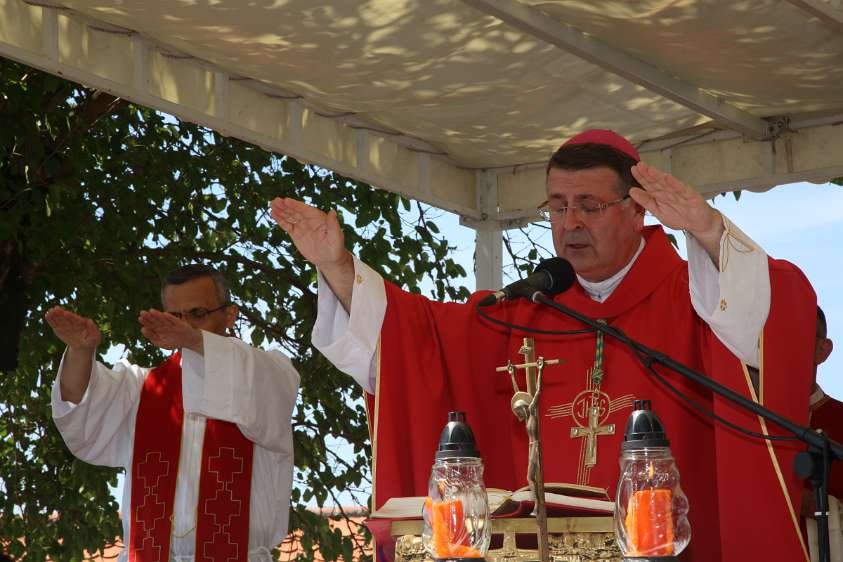 Proštenje i krizma u Vivodini Biskup Šaško zaziva Duha Svetog nad krizmanike.