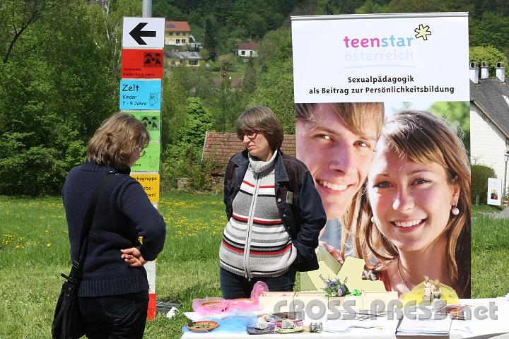 2013.05.04_13.07.38.jpg - Helga Sebernik, die "Teenstar" nach Österreich brachte, vor ihrem Stand.